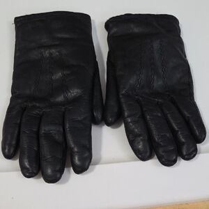 Black Leather Fur Lined Gloves Size Large